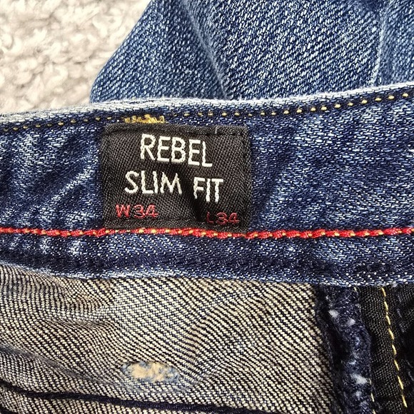 Cult of Individuality Jeans Mens 34x34 Blue Rebel Slim Medium Wash Button Fly - Picture 5 of 15